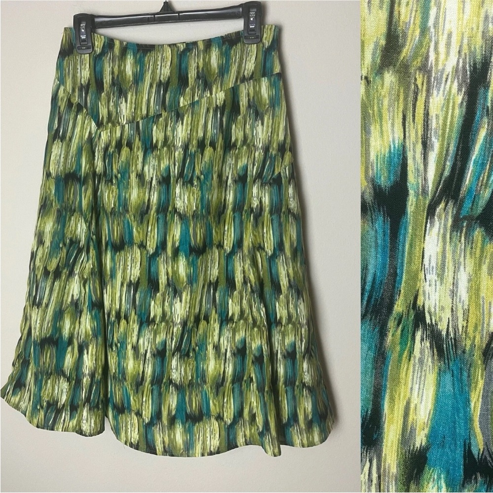 R.Q.T Women's Midi Skirt Size 8 Petite Zip Closure Lined Blue Black Green Gray